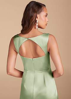 Azazie Flori Bridesmaid Dresses Dusty Sage Sheath Side Slit Metallic Satin Dress image6