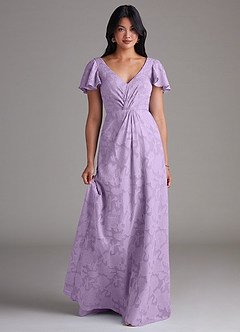 Azazie Soren Bridesmaid Dresses Lilac A-Line Pleated Floral Burnout Dress image1