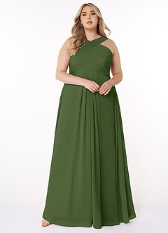 Azazie Kaleigh Bridesmaid Dresses Olive A-Line Pleated Chiffon Dress image7