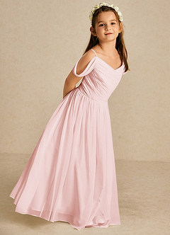Azazie Chelle Flower Girl Dresses Blushing Pink A-Line Pleated Chiffon Dress image5