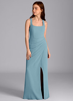 Azazie Mero Junior Meerjungfrau-Linie Plissee Chiffon Kleid Stimmungsvolles Blau image5