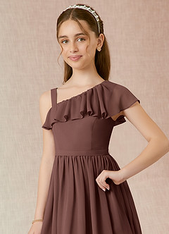 Azazie Mango Junior Espresso A-Line Ruched Chiffon Dress image4
