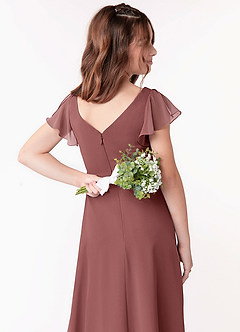 Azazie Omari Junior A-Linie Gestreift Chiffon Kleid Wüstenrose image3