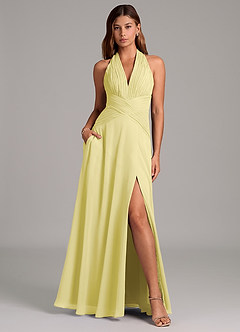 Azazie Elizabeth Final Sale Lemon Sorbet A-Line Pleated Chiffon Dress image1