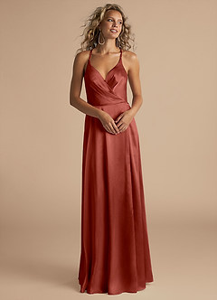 Azazie Davis Bridesmaid Dresses Terracotta A-Line Pleated Metallic Satin Dress image4