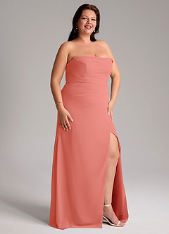 Azazie Leonis Bridesmaid Dresses Salmon Pink Sheath Strapless Chiffon Convertible Dress image14