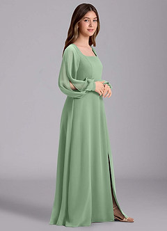 Azazie Bondi Junior Abito A-Line in Chiffon Blusa Matcha image4