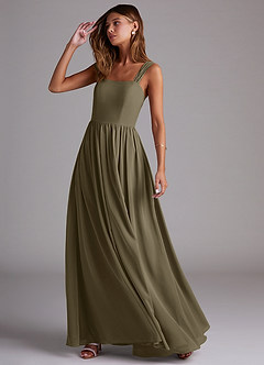 Azazie Calianna Brautjungfernkleider Wandelbar A-Linie Schulterfrei Chiffon Kleid Weidengrün image3