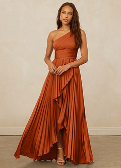 Christian Siriano Bridal for Azazie 1008 Bridesmaid Dresses Burnt Orange A-Line One Shoulder Stretch Satin Dress image5