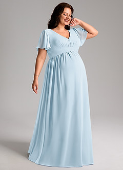 Azazie Verna Maternity Bridesmaid Dresses A-Line V-Neck Ruched Chiffon Floor-Length Dress image7