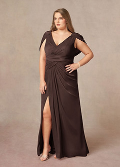 Azazie Luisa Moeder van de bruid jurken Zeemeermin Jurk van Mesh V-hals geplooid Ganache image9