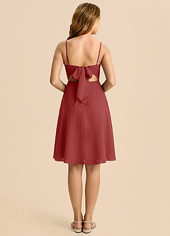 Azazie Shale Junior Rust A-Line Bow Chiffon Dress image2