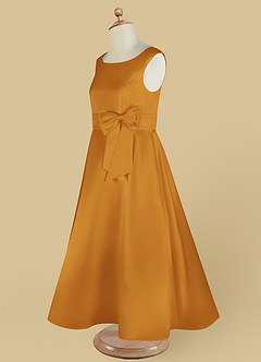 Azazie Lindy Flower Girl Dresses Butterscotch A-Line Pleated Matte Satin Dress image15