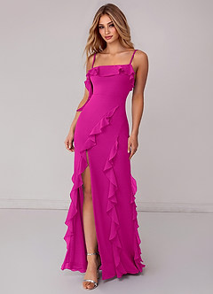 Azazie Malia Bridesmaid Dresses Fuchsia Sheath Ruched Chiffon Dress image3