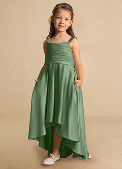Azazie Kat Flower Girl Dresses Matcha A-Line Pleated Matte Satin Dress image6