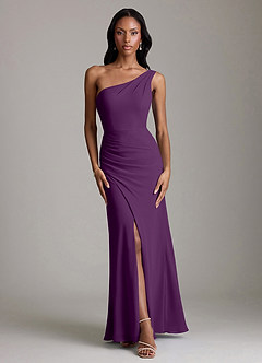 Azazie Madelyn Bridesmaid Dresses Grape Mermaid One Shoulder Chiffon Convertible Dress image7