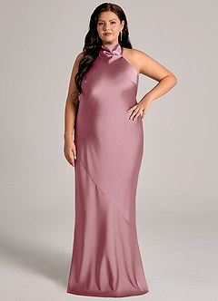 Azazie Velli Bridesmaid Dresses Vintage Mauve Mermaid High Neck Stretch Satin Dress image8