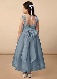 Azazie Ceres Flower Girl Dresses Dusty Blue Ball-Gown Lace Tulle Dress image4