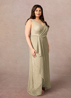 Azazie Tuscon Vestidos para mãe da noiva Vestido Champanhe Ouro de Malha Metálica de Linha A com Ruched image7