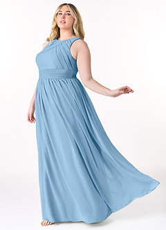 Azazie Harper Bridesmaid Dresses Steel Blue A-Line Pleated Chiffon Dress image8