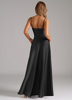 Azazie Elle Bridesmaid Dresses Black A-Line Pleated Stretch Satin Dress image7