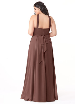 Azazie Dixie Bridesmaid Dresses Espresso A-Line Halter Pleated Chiffon Dress image10