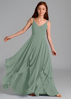 Azazie Karan Junior Dusty Blue A-Line Chiffon Dress image1