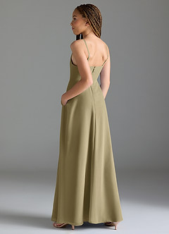 Azazie Moira Junior Moss Green A-Line with Pockets Chiffon Dress image2