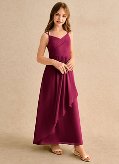 Azazie Zaida Girls Formal Flower Girl Dresses Burgundy A-Line Pleated Chiffon Dress image5