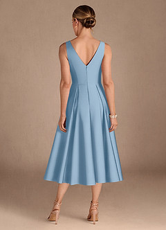 Azazie Fulton Moeder van de bruid jurken A-Lijn Jurk van Stretch Satijn Geplooid Poederblauw image3