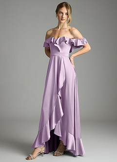 Azazie Lyra Bridesmaid Dresses Frosted Lilac A-Line Off the Shoulder Stretch Satin Convertible Dress image7