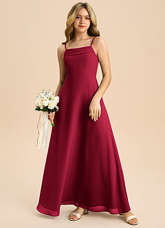 Azazie Anselie Junior Burgundy A-Line Off the Shoulder Chiffon Dress image7