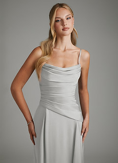 Azazie Gabriela Bridesmaid Dresses Silver A-Line Corset Stretch Satin Dress image3
