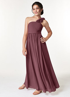 Azazie Flower Junior Sangria A-Line Pleated Chiffon Dress image5