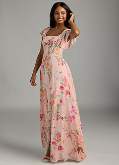 Azazie Bondi Bridesmaid Dresses Abstract Bouquet Floral A-Line Ruffled Chiffon Dress image5