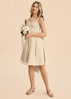 Azazie Arie Junior Champagne A-Line Ruched Chiffon Dress image3