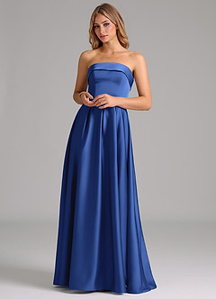 Azazie Lucienne Bridesmaid Dresses Royal Blue A-Line Strapless Stretch Satin Convertible Dress image4