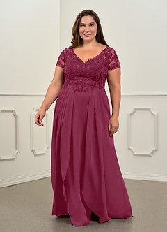 Azazie Dunja Mother of the Bride Dresses Mulberry A-Line V-Neck Lace Chiffon Dress image1