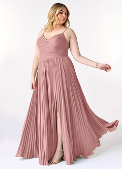 Azazie Vini Robes de demoiselle d'honneur Robe Trapèze en Mousseline de soie Col V plissé Rose Poussiéreuse image10