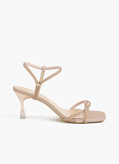 front Glitter and Metallic Ankle Strap Kitten Heels