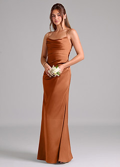 Azazie Lucille Bridesmaid Dresses Copper Mermaid Strapless Stretch Satin Convertible Dress image3