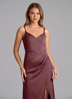 Azazie Leo Final Sale Sangria Sheath Pleated Stretch Satin Dress image4