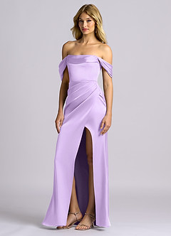 Azazie Auden Bridesmaid Dresses Lilac Sheath Off the Shoulder Stretch Satin Convertible Dress image4