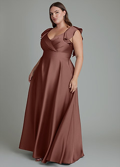 Azazie Leilani Bridesmaid Dresses Espresso A-Line Ruched Stretch Satin Dress image15