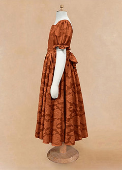 Azazie Joss Flower Girl Dresses Burnt Orange A-Line with Sleeves Floral Burnout Dress image6
