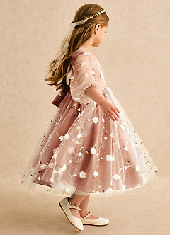 Azazie Elowen vestidos de niña de las flores Vestido Canela de Encaje de Línea A con Escote corazón image6