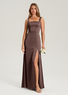 Azazie Frostine Bridesmaid Dresses Ganache A-Line Bow Stretch Satin Dress image1