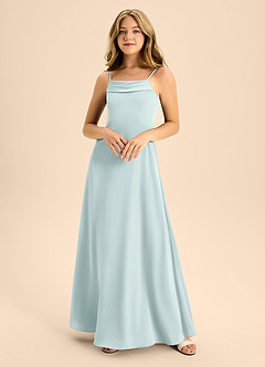 Azazie Anselie Junior Vestido de Neblina de Satén Elástico de Corte En A con Vestidos sin tirantes image3