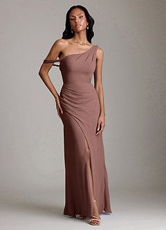 Azazie Madelyn Bridesmaid Dresses Espresso Mermaid One Shoulder Chiffon Convertible Dress image1