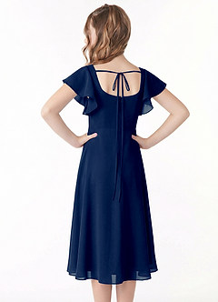 Azazie Bondi Junior Vestido de Azul Marino Oscuro de Gasa de Corte en A con Volante image3